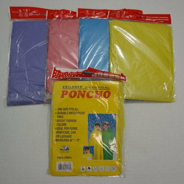 Children's Vinyl Rain Poncho Child's Kids Available In 6 Colors : 45" X 72"
