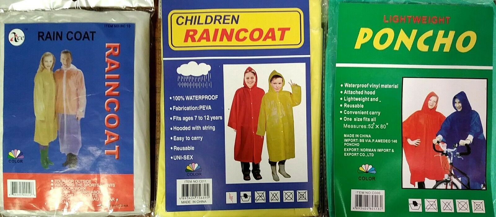 Lot Of 2, 4, 6, 12, 24, 60-light Disposable Hooded Rain Coat Poncho Jacket Rc20