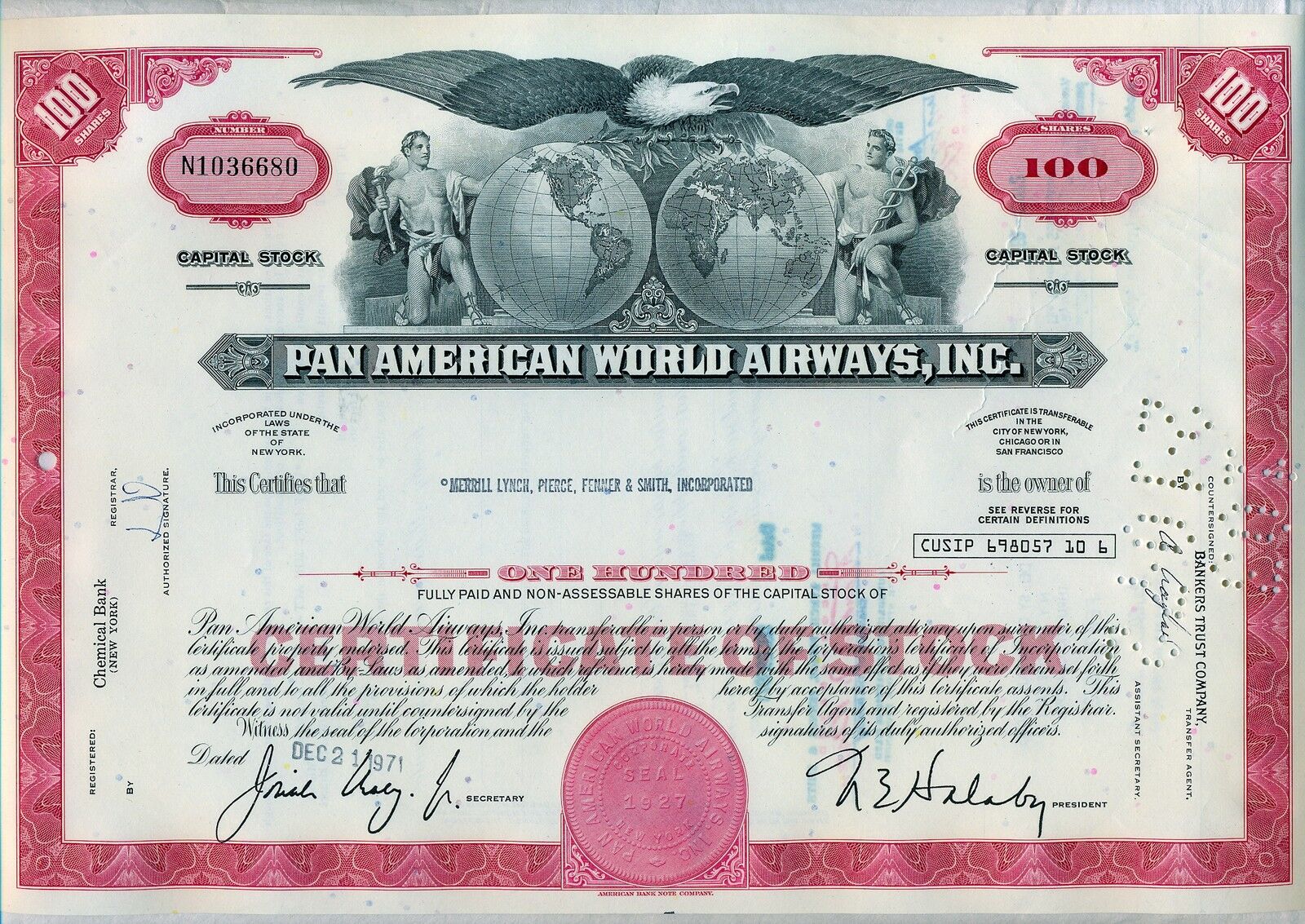 Pan American World Airways Stock Certificate Airline Am