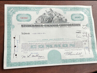 -1- Studebaker-packard Corp Stock Certificate 100 Shares Jan 3 1961 Orig Signed